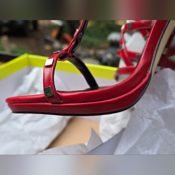 Paper Fox Red Strappy Heels With Studded Cage Sz7.5 NIB - Picture 8 of 11